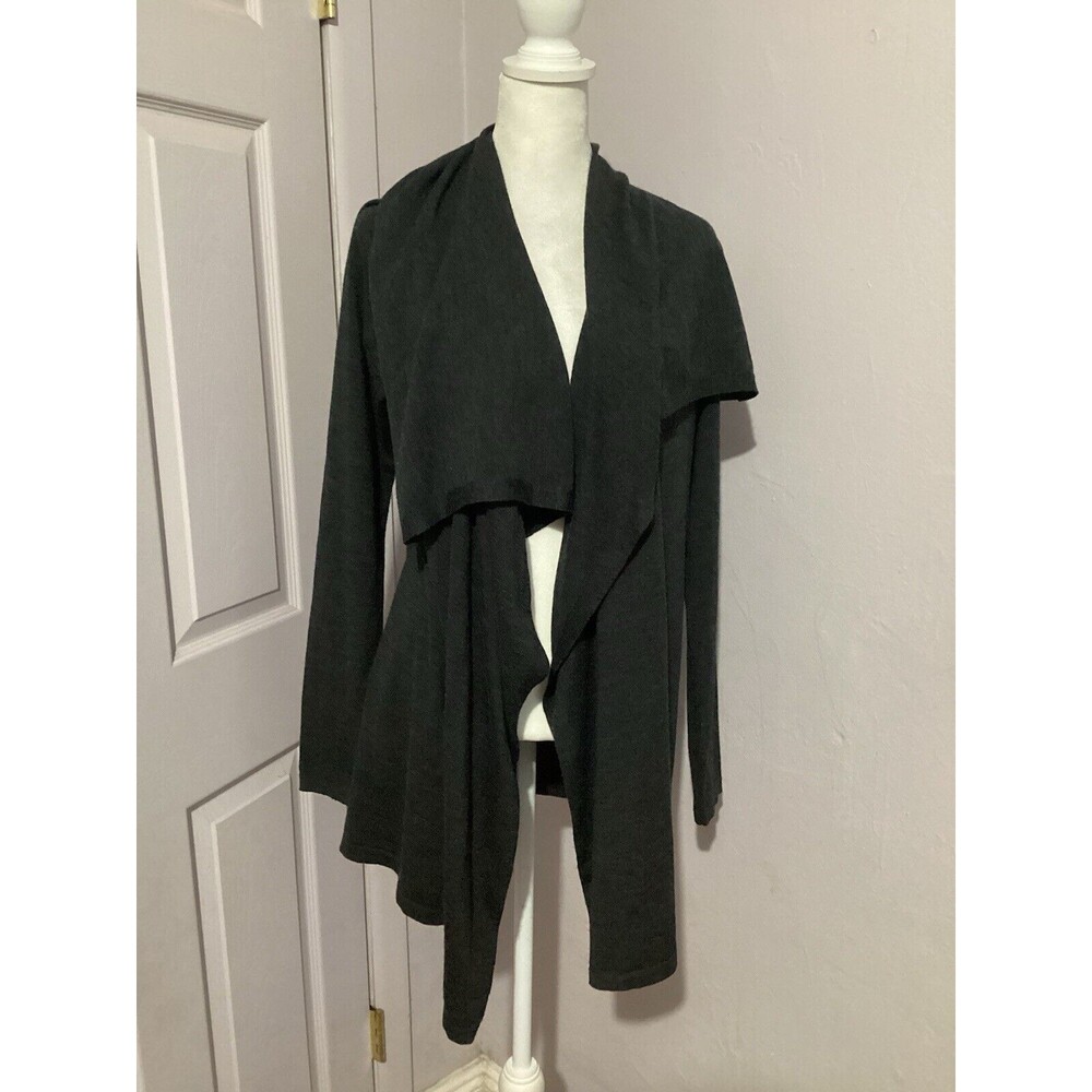 Theory Dark Gray 100% Wool Drape Open Front Cardigan Sweater M